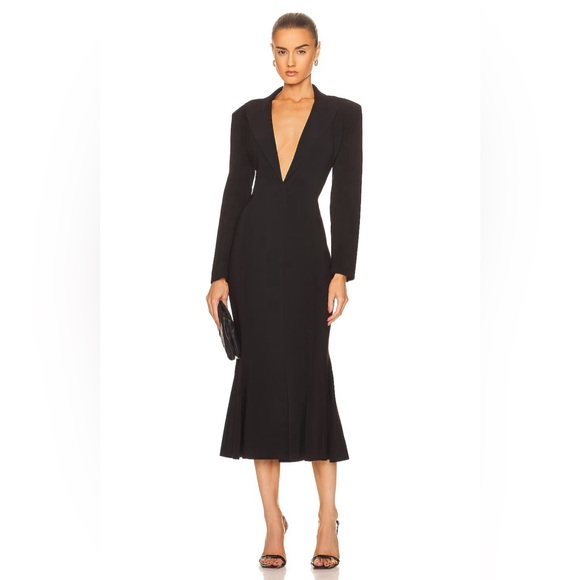 Norma Kamali Single Breasted Fishtail Dress in Black - Picture 1 of 12